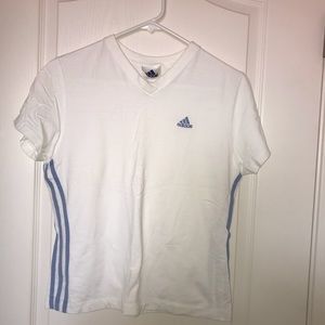 Adidas V-Neck Tee Shirt White & Blue